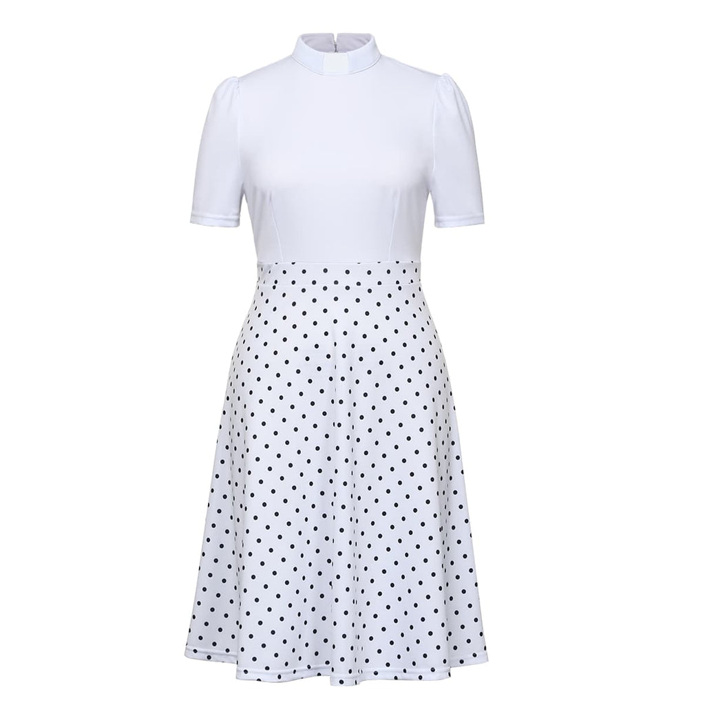 Blessume Polka-Dot & A-Line Clergy Tab-Collar Dress