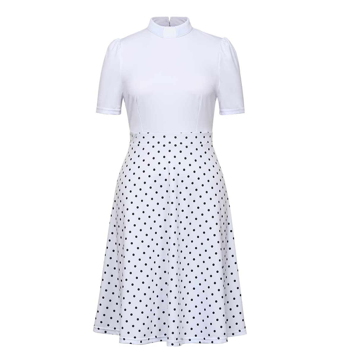 Blessume Polka-Dot & A-Line Clergy Tab-Collar Dress