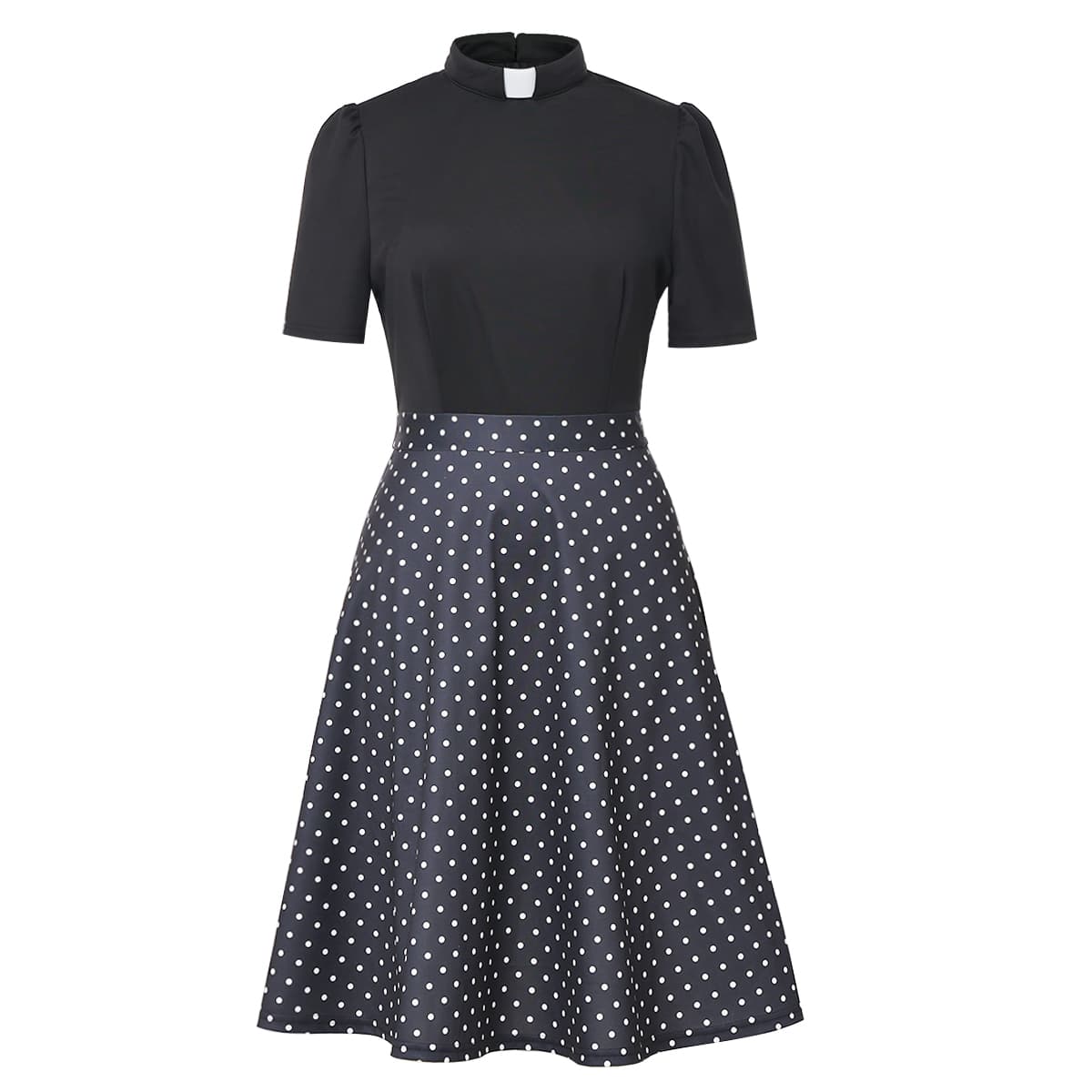 Blessume Polka-Dot & A-Line Clergy Tab-Collar Dress